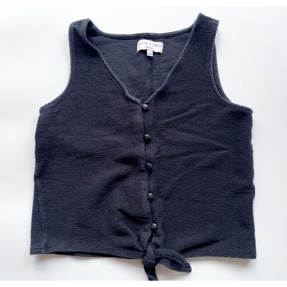 Madewell Tops - Madewell Black Textured Tie Front Button Down Tank Top Size Small